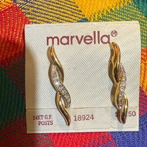 Vintage Marvella Gold and Crystal Swirl Earrings